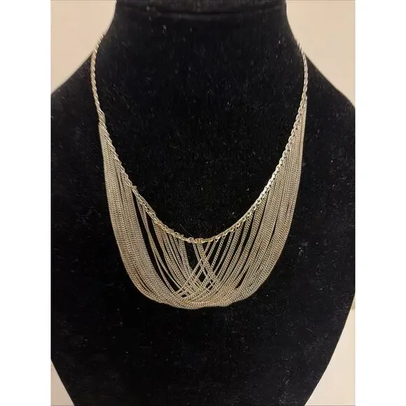 Vintage Sterling Silver .925 Multi Strand Waterfall Necklace 226 - Picture 2 of 4